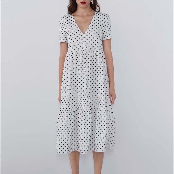 zara black and white polka dot dress